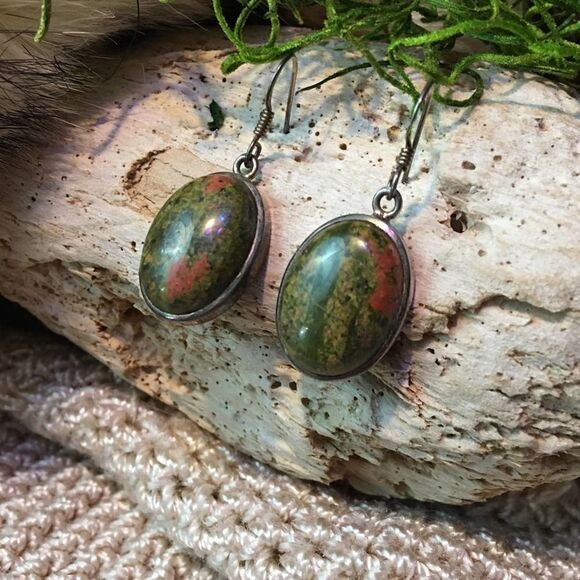 Unakite Sterling Siver Gemstone Earrings - Picture 3 of 5
